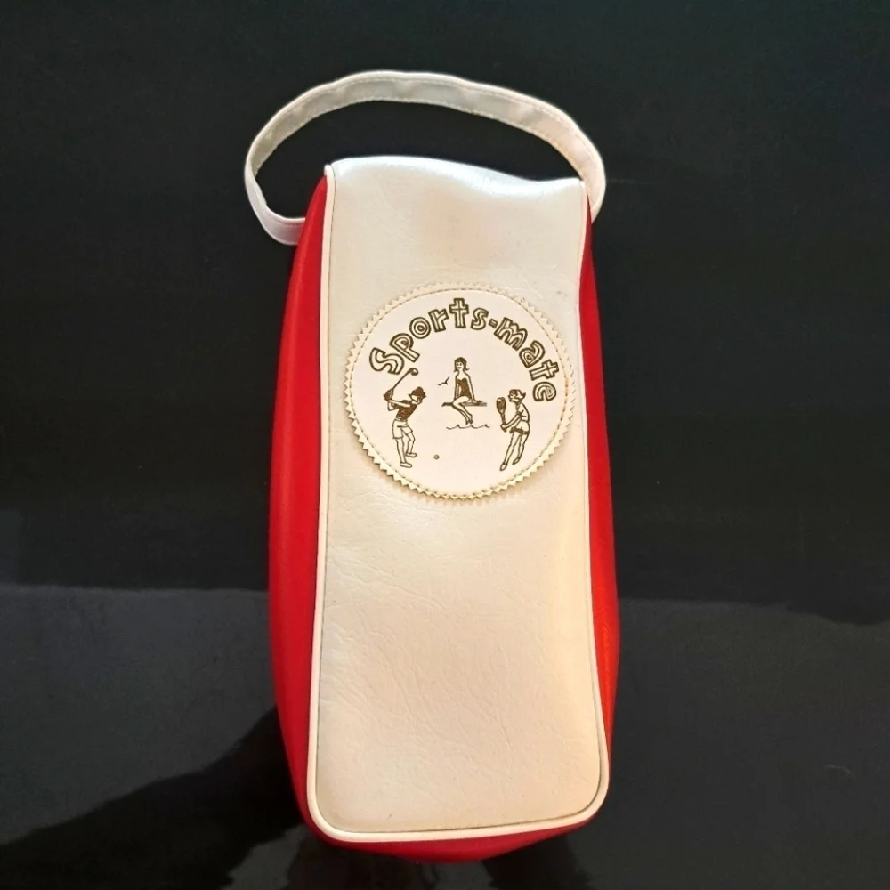 Vintage golf ball holder sports mate, red and white with zipper and small handle